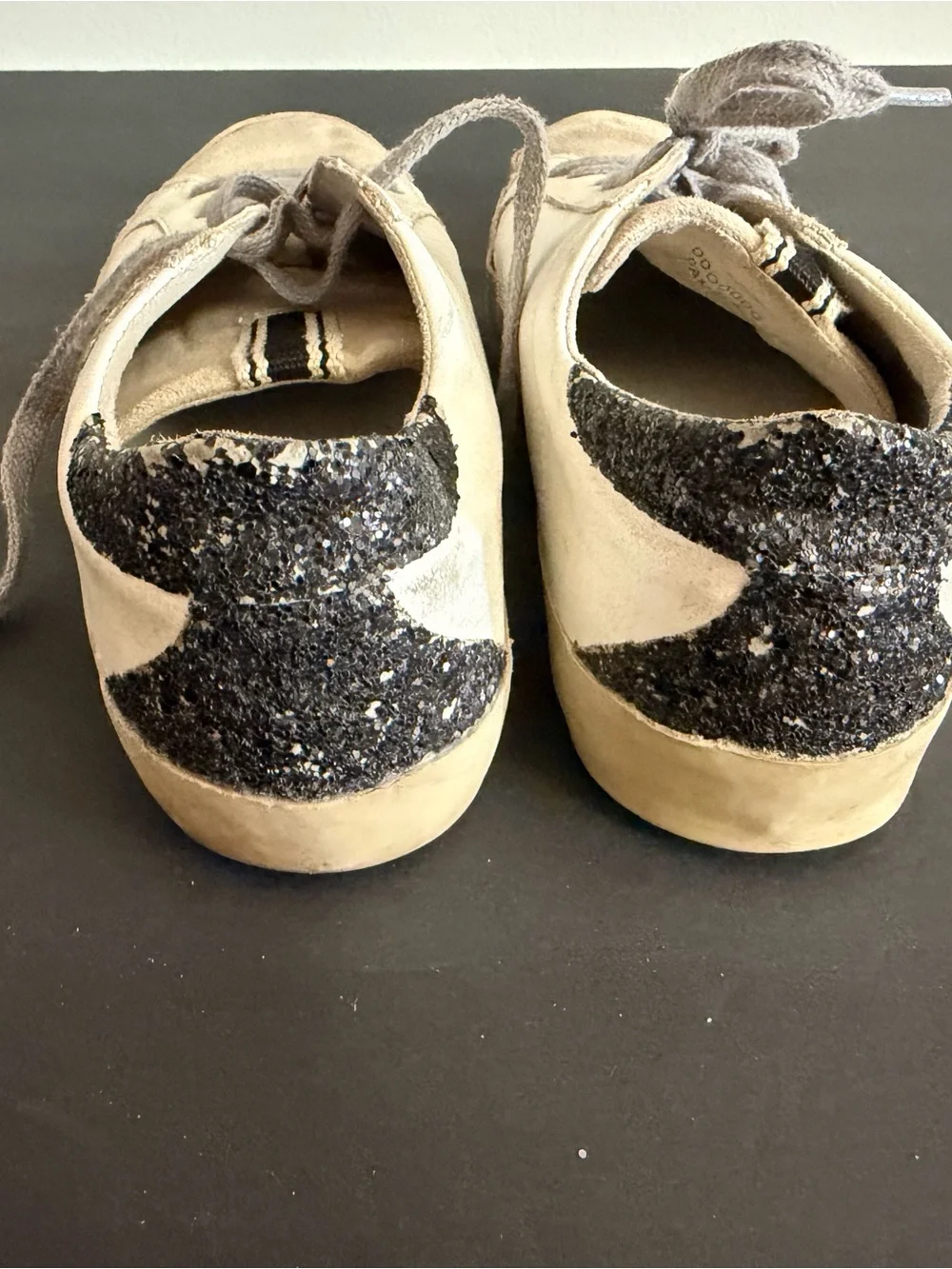 Women’s Cream and Tan Glitter Star Sneakers